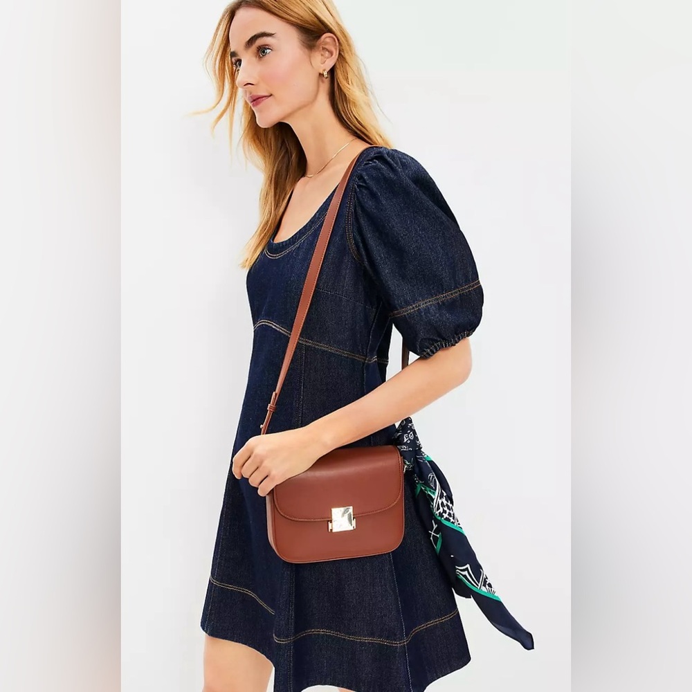 Denim Dress with Empire Waist and Puff Sleeves - NWT size 14